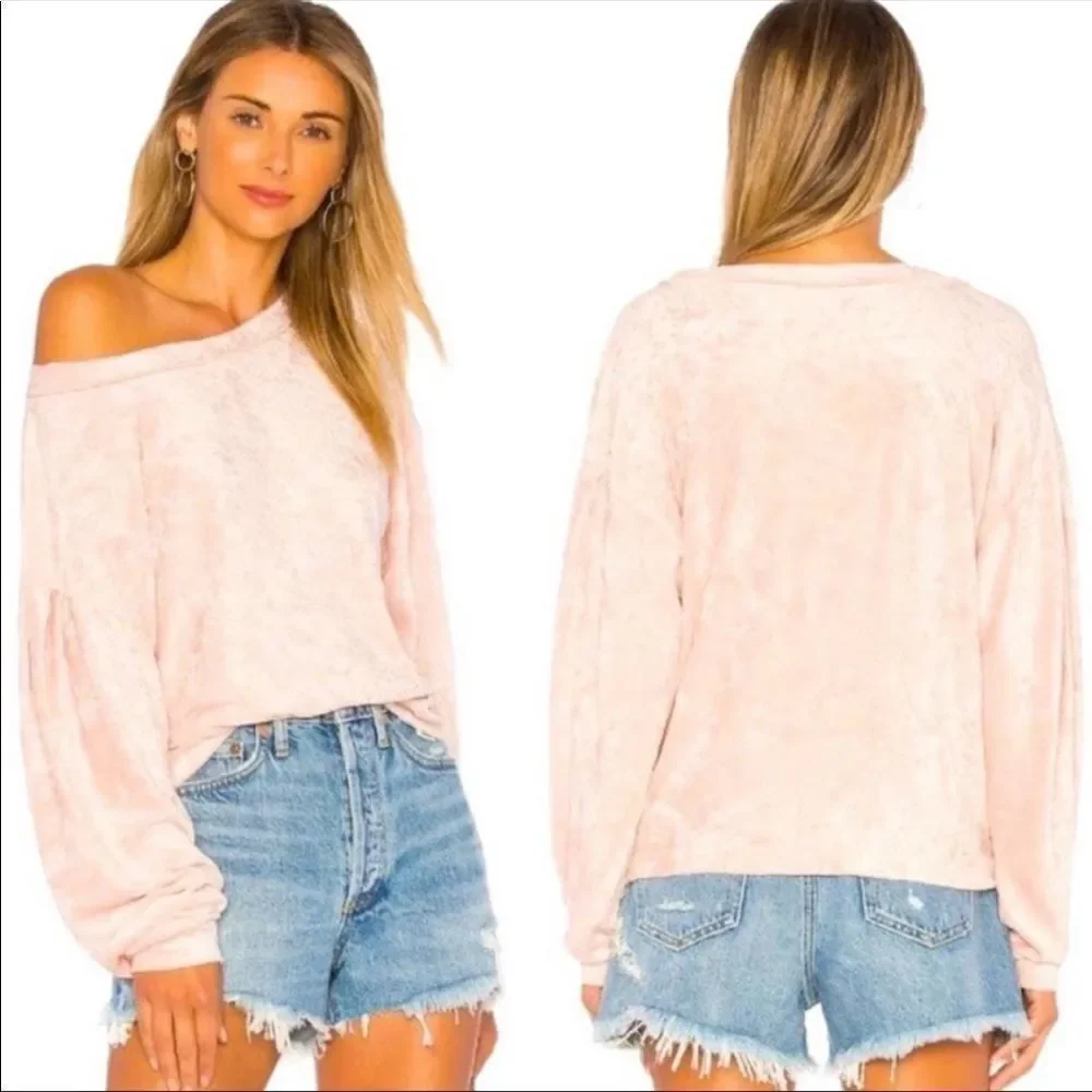 FREE PEOPLE | WE THE FREE Milan Pink Crushed Velvet Oversized Top Women’s Size S